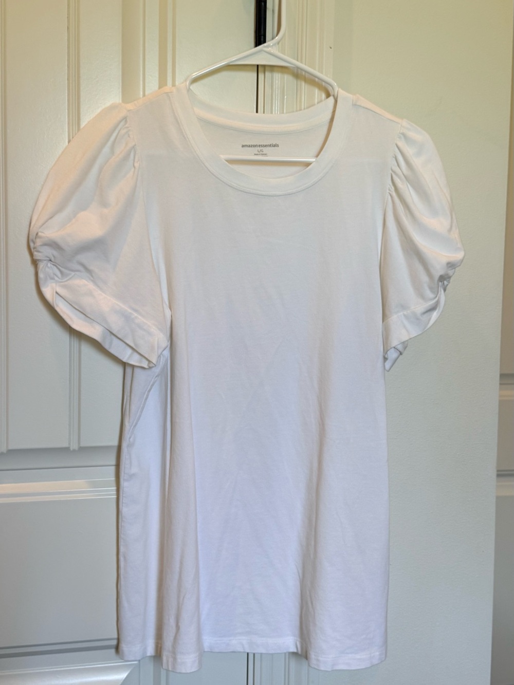 Amazon Essentials White Puff Sleeve Crewneck Tee